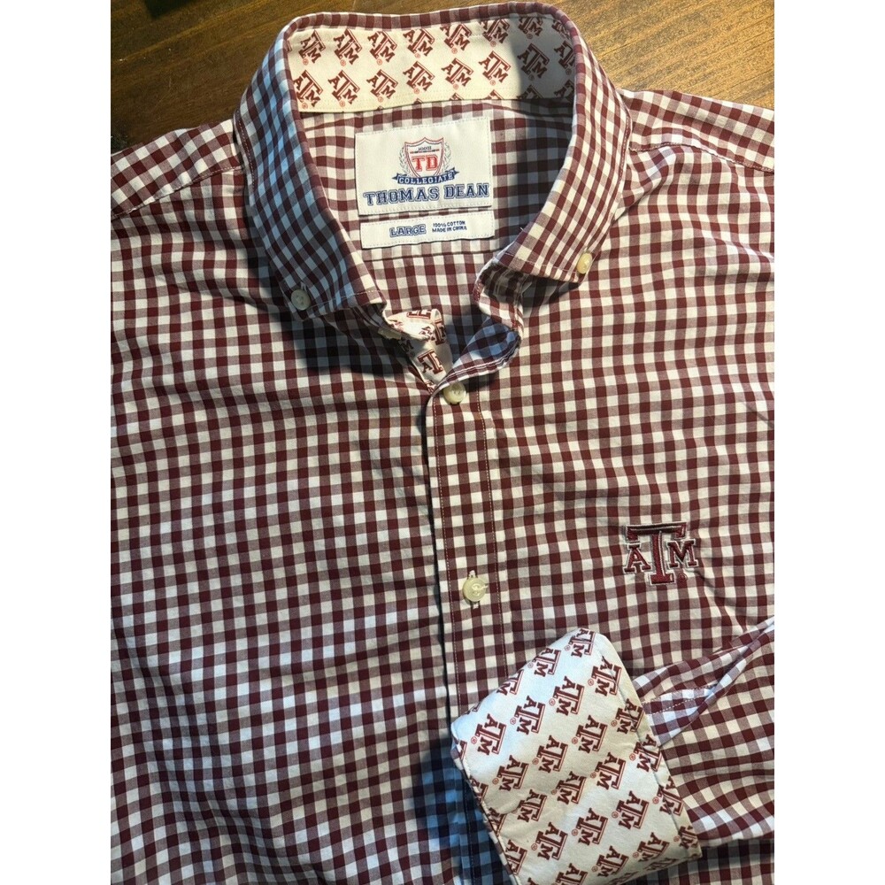 Texas A&M Aggies Shirt Mens Large Red NCAA Football Button Down Thomas Dean